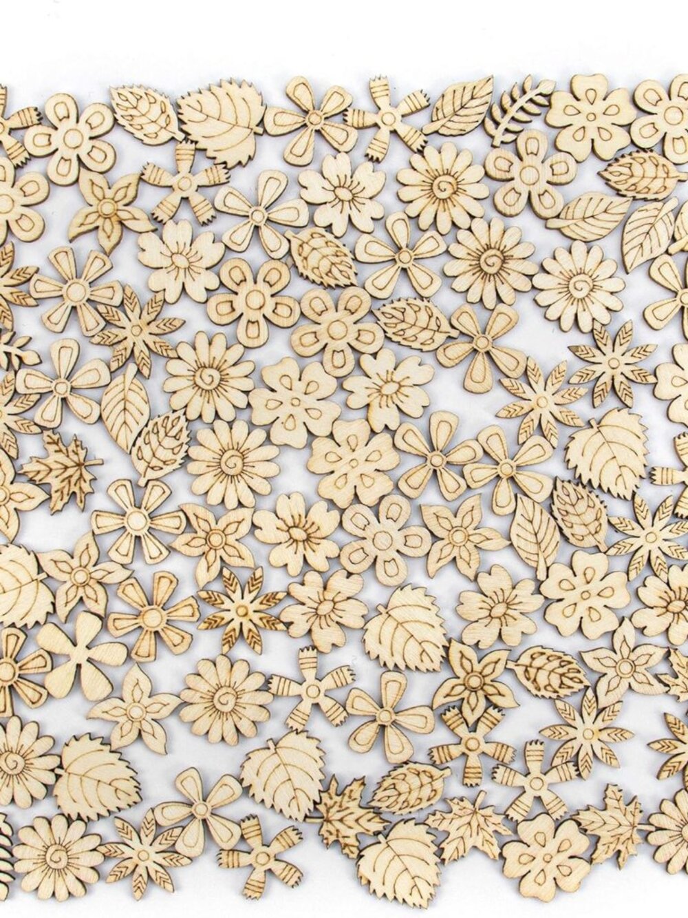 300 Pack Mixed Wooden Flower Leaf Pattern Handmade Wodden Crafts Home Wedding Sc